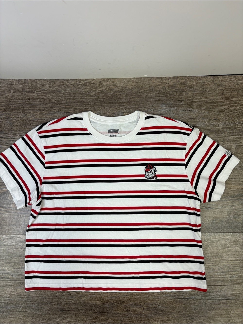 Tailgate Georgia Bulldogs Striped Embroidered Crop T-Shirt Size Medium